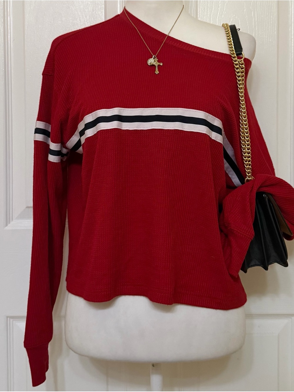 2000s style striped hollister thermal knitted oversized boyfriend tee